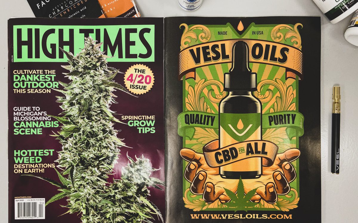 High Times magazine 2020 cover with hemp products