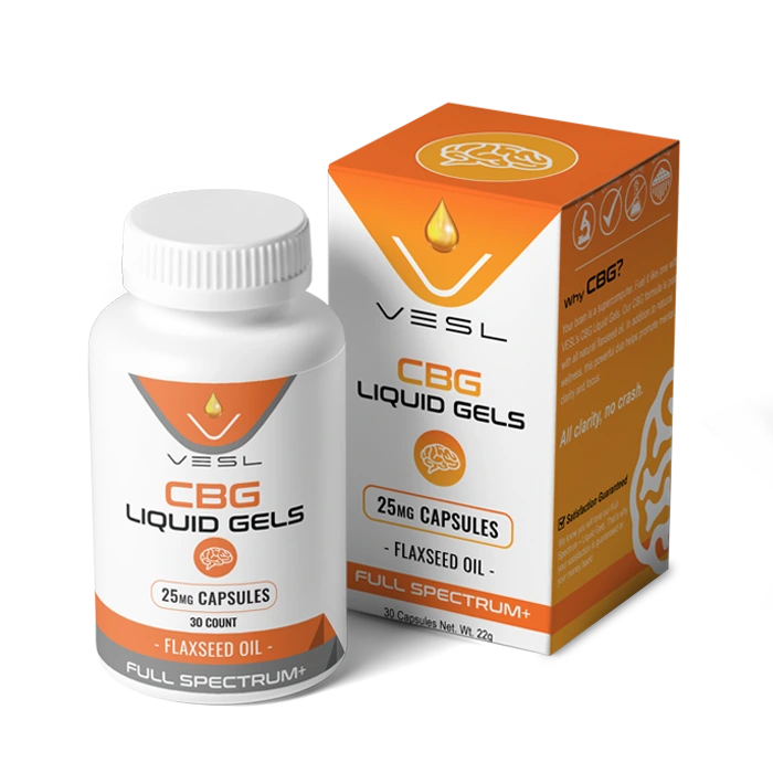 CBG Liquid Gels 25mg capsules flaxseed oil full spectrum