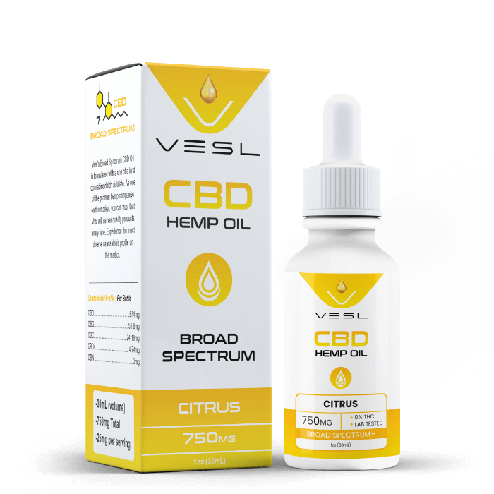 CBD hemp oil broad spectrum citrus flavor 750mg. 0% THC and lab tested product