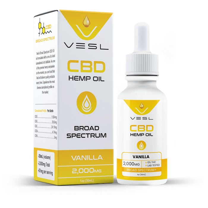 CBD hemp oil vanilla flavor with box. 2000mg total. THC free and lab tested product.