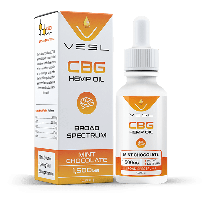 CBG oil broad spectrum mint chocolate flavor 750mg. THC free and lab tested product. 25mg per serving
