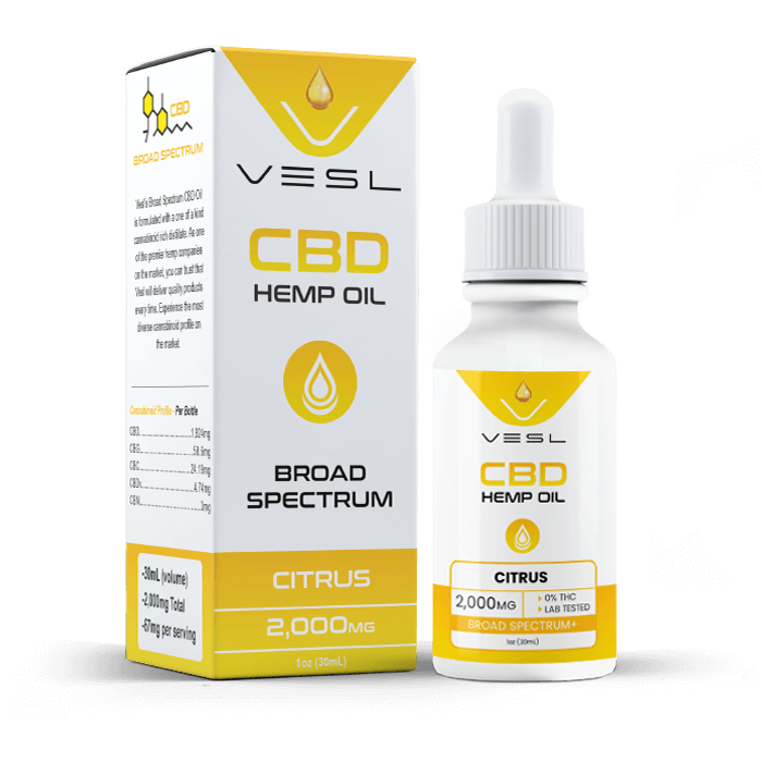 CBD hemp oil broad spectrum citrus flavor 2000mg. 0% THC and lab tested product