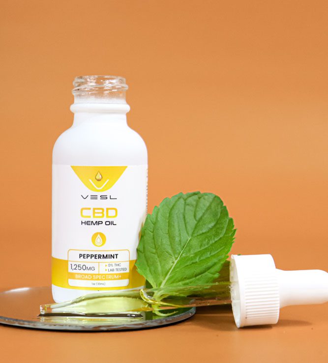 CBD hemp oil peppermint flavor on a display holder