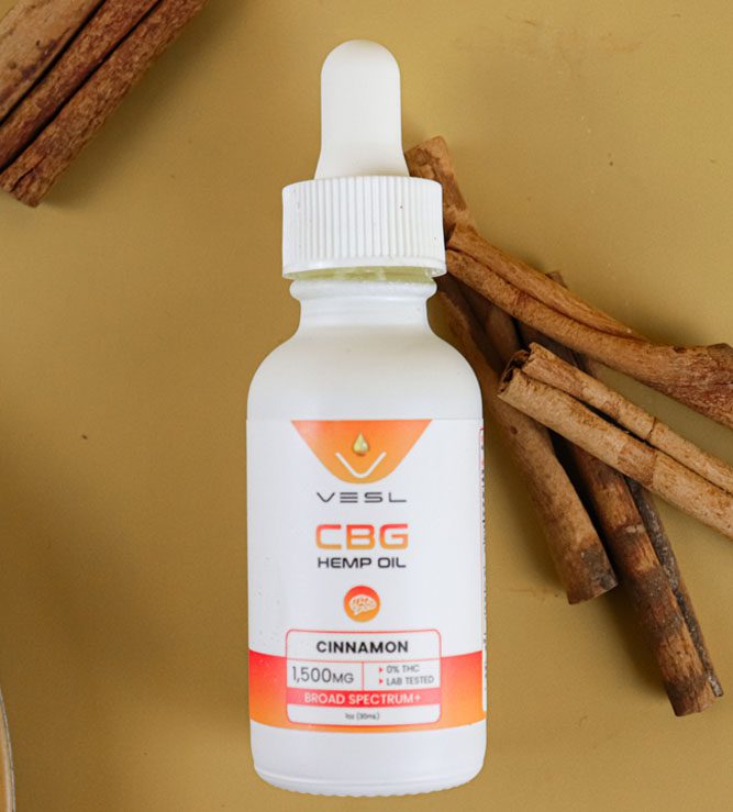 Vesl Oils CBG hemp oil 1500mg cinnamon flavor with cinnamon sticks